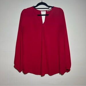 Pleione Red Split-Neck Long-Sleeve Blouse